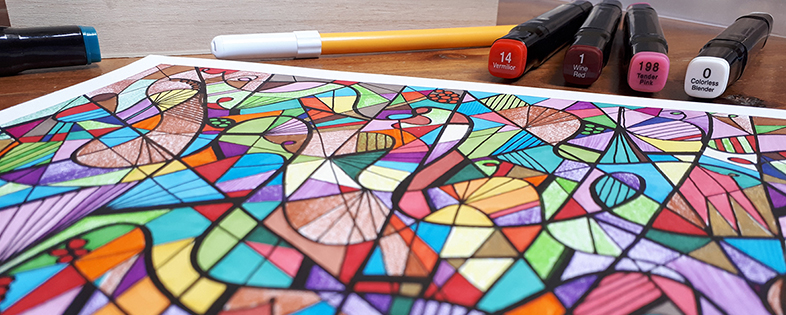 A colored pattern with markers